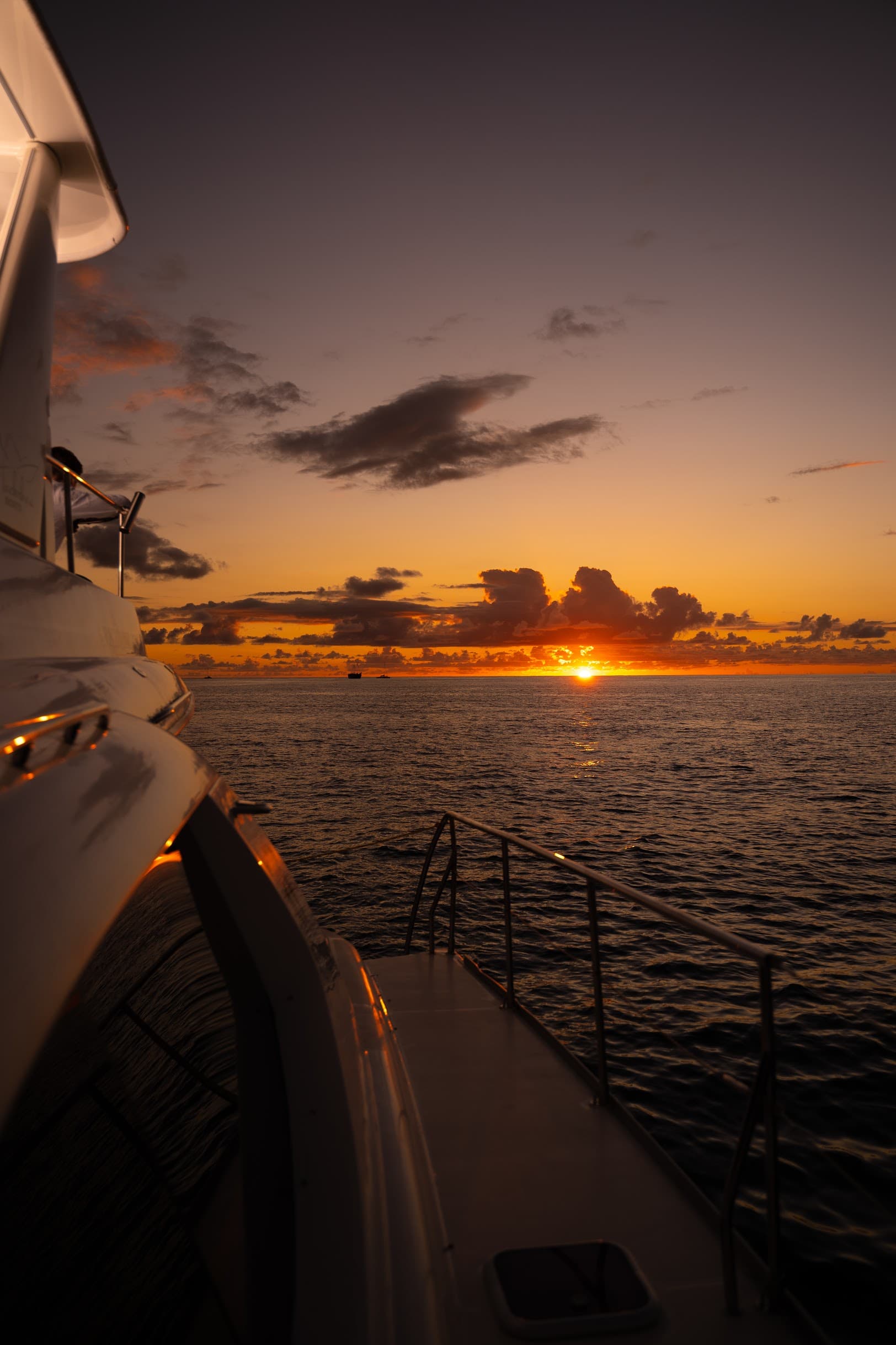 Sunset over the Caribbean from the deck of a private Saint Lucia catamaran